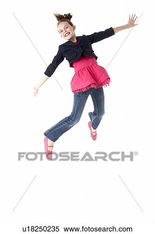 Stock Photography - Young Girl Leaping In Air. Fotosearch