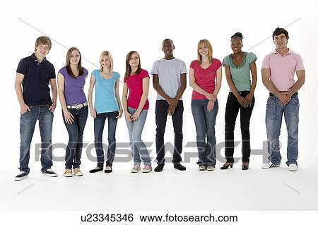 Stock Photograph - Group Of Teenage Friends In Studio. Fotosearch