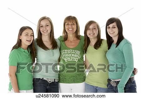 Stock Image - Group Of Teenage Girls With Mother. Fotosearch