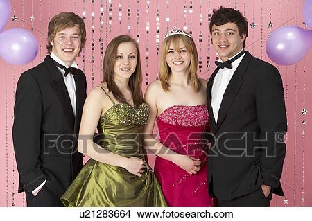 Picture - Two Young Couples Dressed For Party. Fotosearch