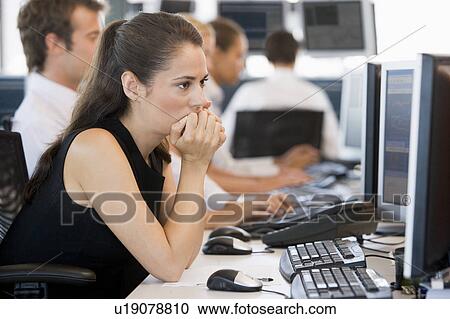 Woman Looking At Monitor View Large Photo Image Stock Image - Woman Looking At Monitor. Fotosearch