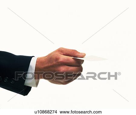 Picture - Hand holding business card, Side View. Fotosearch