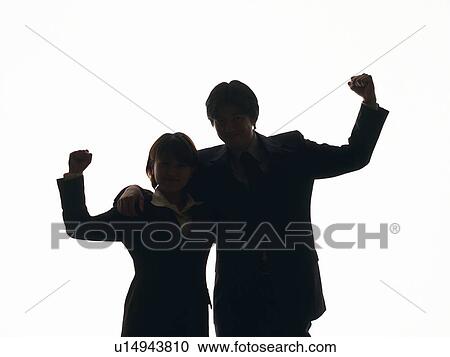 Bsinessman and businesswoman arms around each other, Front View, Silhouette View Large Photo Image Stock Image - Bsinessman and businesswoman arms around each other, Front View, Silhouette . Fotosearch