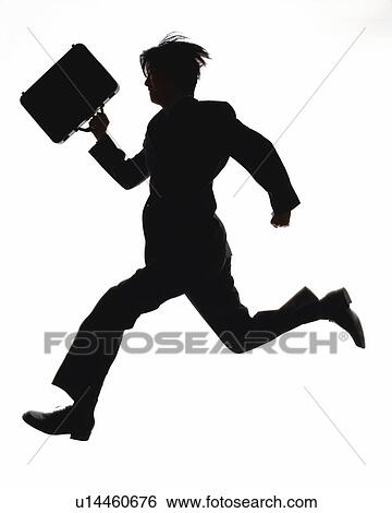 Bsinessman jumping and running with business case, Side View, Silhouette View Large Photo Image Stock Photograph - Bsinessman jumping and running with business case, Side View, Silhouette . Fotosearch