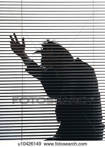 Stock Photo - Bsinessman sitting and troubled by the blind, Side View, Silhouette . Fotosearch