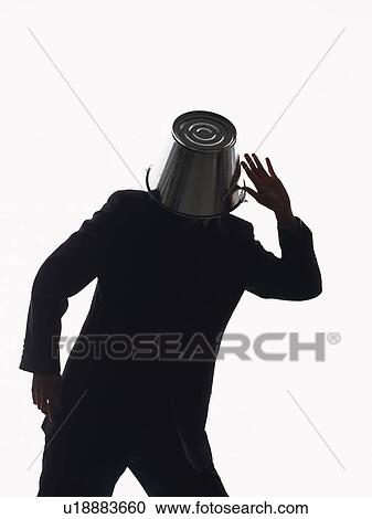 Bsinessman standing with bucket covering head and trying to hear something, Front View, Silhouette View Large Photo Image Stock Image - Bsinessman standing with bucket covering head and trying to hear something, Front View, Silhouette . Fotosearch