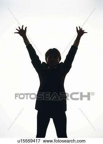 Bsinesswoman standing and stretching out arms, Front View, Silhouette View Large Photo Image Stock Photo - Bsinesswoman standing and stretching out arms, Front View, Silhouette . Fotosearch
