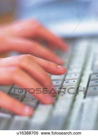 Stock Photography - Hands typing keyboard, Close Up, Soft Focus. Fotosearch