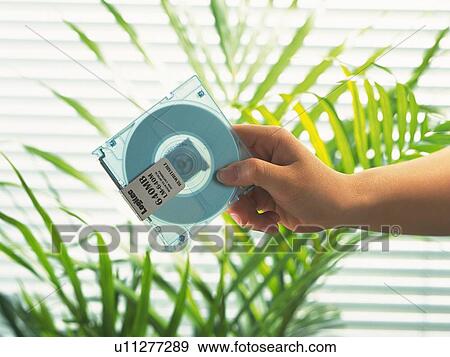 Stock Photo - Hand holding a MO disc, Side View. Fotosearch