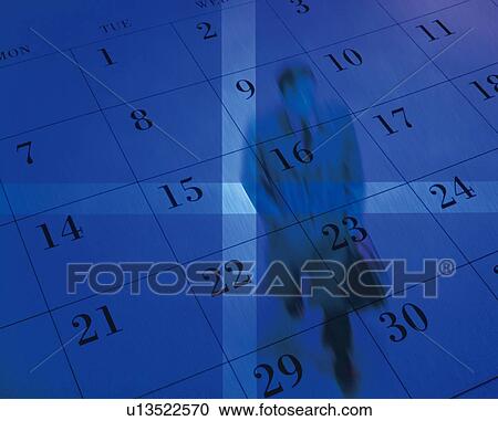 Stock Image - Businessman and calendar, CG, composition, high angle view, blurred motion. Fotosearch