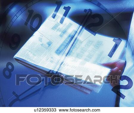 Businessman holding folded newspaper and image of clock, CG, composition, close up, soft focus View Large Photo Image Stock Image - Businessman holding folded newspaper and image of clock, CG, composition, close up, soft focus. Fotosearch