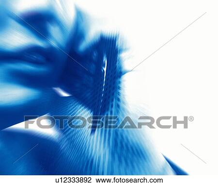 Stock Image - Businessman using mobile phone and image of building, CG, composition, blurred motion, close up. Fotosearch