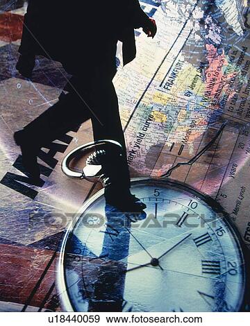 Businessman with image of clock and financial press, CG, composition View Large Photo Image Stock Photo - Businessman with image of clock and financial press, CG, composition. Fotosearch