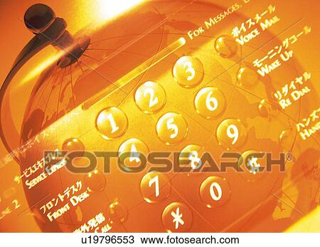 Stock Image - Phone and globe, CG, composition, close up, toned image. Fotosearch