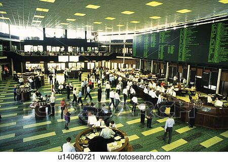 Stock Image - Scene in the stock exchange, High Angle View, Dusseldorf, Germany. Fotosearch