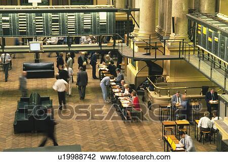 Stock Image - Scene in the stock exchange, High Angle View, Brussels, Belgium. Fotosearch