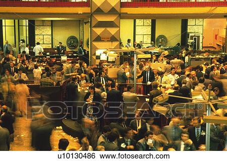 Stock Photograph - Scene in the stock exchange, High Angle View, Long Exposure, Milan, Italy. Fotosearch