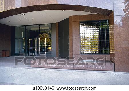 Stock Image - The entrance of the stock exchange, High Angle View, Chicago, United States of America. Fotosearch