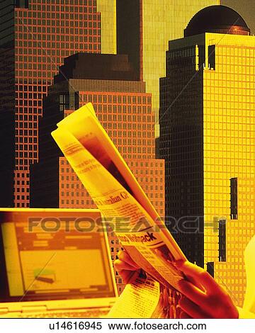 Businessman holding folded newspaper in office in New York City, NY, USA, CG, composition View Large Photo Image Stock Photography - Businessman holding folded newspaper in office in New York City, NY, USA, CG, composition. Fotosearch