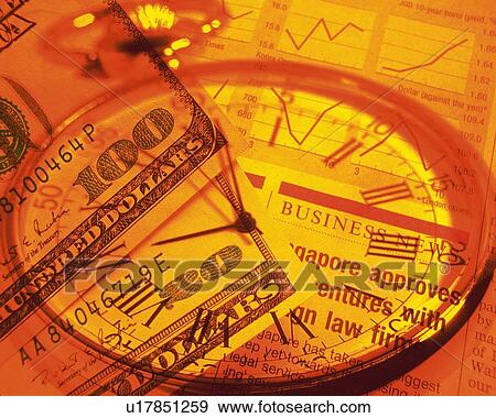 Clock and US banknotes with image of newspaper, CG, composition, toned image, high angle view View Large Photo Image Stock Photo - Clock and US banknotes with image of newspaper, CG, composition, toned image, high angle view. Fotosearch