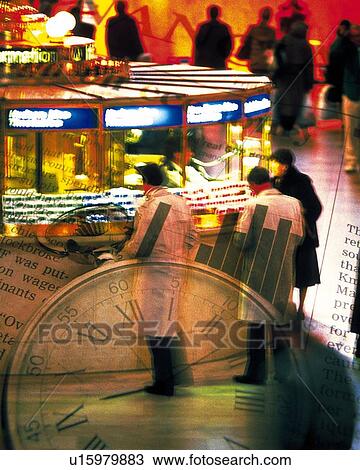 People at food stand, with image of clock on newspaper, CG, composition, blurred motion View Large Photo Image Stock Image - People at food stand, with image of clock on newspaper, CG, composition, blurred motion. Fotosearch