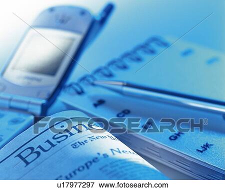 Stationeries and mobile phone, high angle view, close up, toned image View Large Photo Image Stock Photo - Stationeries and mobile phone, high angle view, close up, toned image. Fotosearch