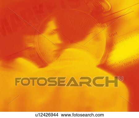 Two men with image of clock on newspaper, CG, composition, blurred motion, toned image View Large Photo Image Picture - Two men with image of clock on newspaper, CG, composition, blurred motion, toned image. Fotosearch
