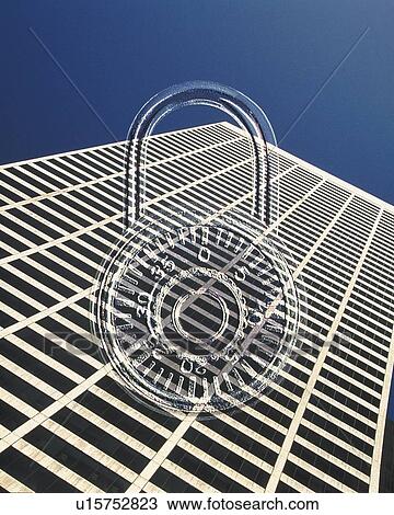 Stock Image -  dial lock and building, Composite. Fotosearch