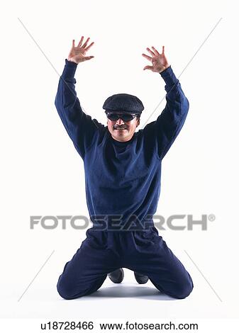 Stock Photograph - Surrendering burglar, Front View. Fotosearch