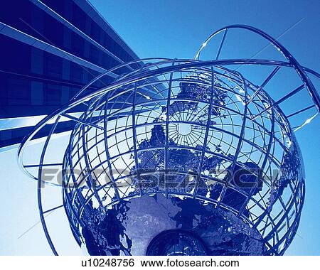 Big globe in front of high-rise building, low angle view, close up, toned image View Large Photo Image Stock Photograph - Big globe in front of high-rise building, low angle view, close up, toned image. Fotosearch