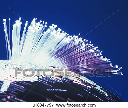 Bunch of illuminated fiber optics and globe, close up View Large Photo Image Stock Photo - Bunch of illuminated fiber optics and globe, close up. Fotosearch