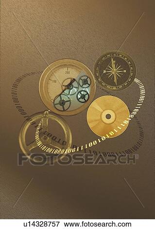 Stock Photo - Circular objects and binary code, CG, composition. Fotosearch