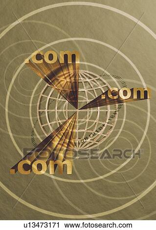 Stock Image - Globe with Image of '. com', CG, composition. Fotosearch