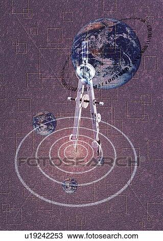 Stock Image - The Earth and compass, CG, composition. Fotosearch