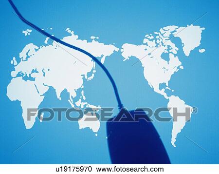 Stock Image - World map and computer mouse, CG, composition. Fotosearch