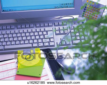 Desktop computer and office items, High Angle View View Large Photo Image Stock Photography - Desktop computer and office items, High Angle View. Fotosearch
