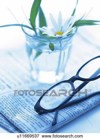 Flower in a glass and glasses, High Angle View View Large Photo Image Stock Photo - Flower in a glass and glasses, High Angle View. Fotosearch