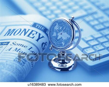 Stock Image - Globe like clock, Close Up, Pin Focus, Toned Image. Fotosearch