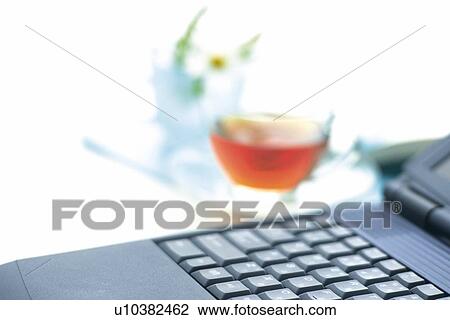 Laptop computer and a cup of tea, High Angle View View Large Photo Image Stock Image - Laptop computer and a cup of tea, High Angle View. Fotosearch