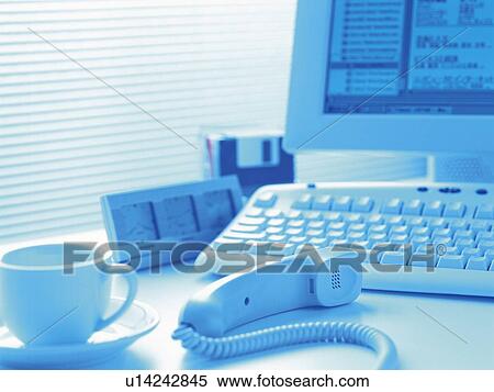 Stock Photography - Office items, Pin Focus, Toned Image. Fotosearch