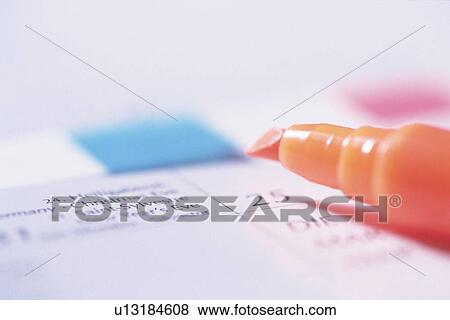 Stock Photo - Scheduler and highlight marker, Pin Focus, Close Up. Fotosearch