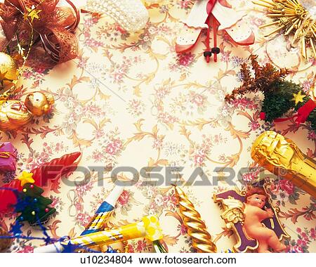 Picture - Christmas ornaments, high angle view. Fotosearch