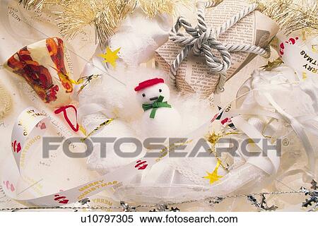 Stock Photography - Christmas ornaments, high angle view. Fotosearch