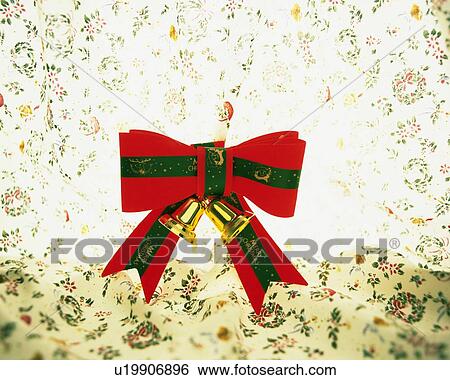 Christmas ribbon with bells, front view View Large Photo Image Stock Photograph - Christmas ribbon with bells, front view. Fotosearch