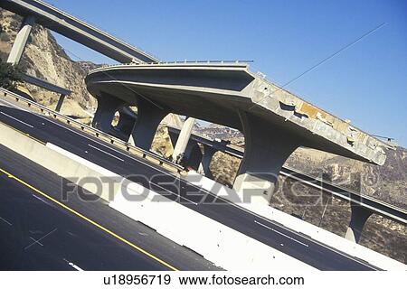 Stock Photo - Freeway disaster following the 1994 Northridge earthquake. Fotosearch