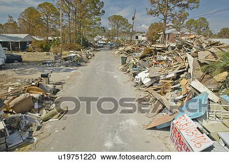 Road to total destruction, rubble and debris from homes hit by Hurricane Ivan View Large Photo Image Stock Image - Road to total destruction, rubble and debris from homes hit by Hurricane Ivan . Fotosearch
