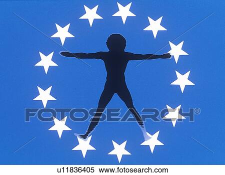 Blue background and circle of 13 white stars behind silhouette of New Age Man View Large Photo Image Stock Photography - Blue background and circle of 13 white stars behind silhouette of New Age Man. Fotosearch
