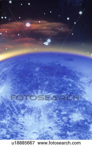 Stock Photo - Blue moon horizon against starry sky. Fotosearch