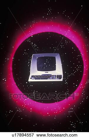 Space special effects composite of computer and red glowing sun halo View Large Photo Image Stock Photo - Space special effects composite of computer and red glowing sun halo. Fotosearch