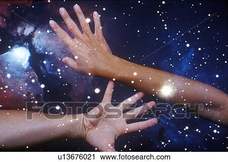 Special effects composite of two hands and starry sky View Large Photo Image Stock Image - Special effects composite of two hands and starry sky. Fotosearch